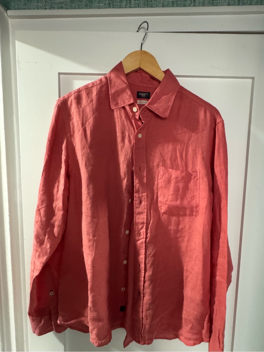 Faherty Coral-Red Linen Button-Down Shirt for Men